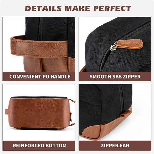 Canvas Toiletry Bag with Leather Accents