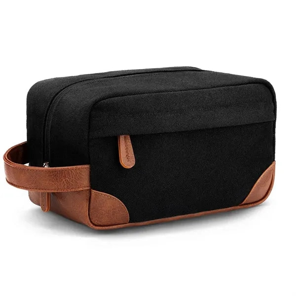 Canvas Toiletry Bag with Leather Accents