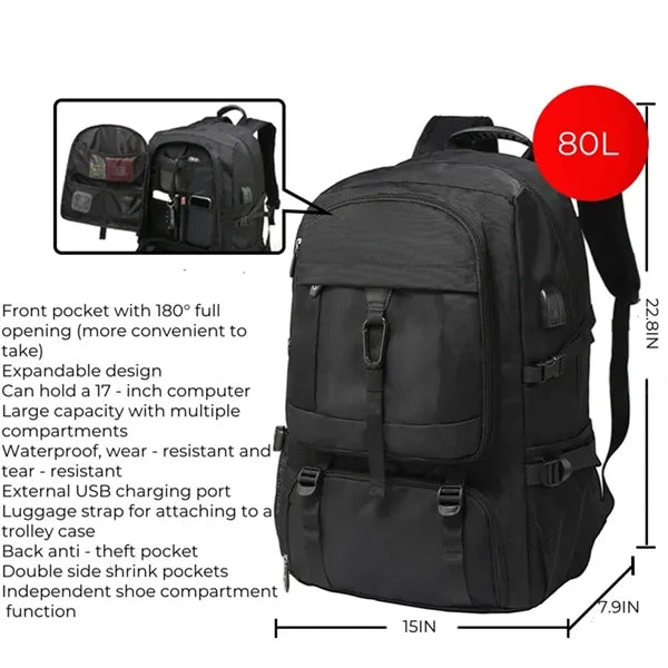 80L Large Capacity Travel Hiking Backpack