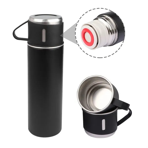 17Oz Vacuum Insulated Thermo Water Bottle with 3 Mug Lids