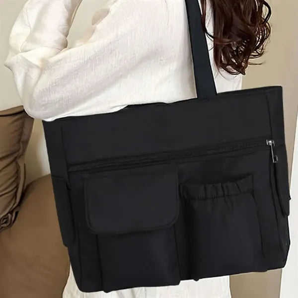 Polyester Tote Bag with Multi Pockets and Top Handles