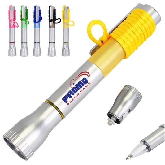 Multicolor LED Flashlight Pen with Clip and Lanyard