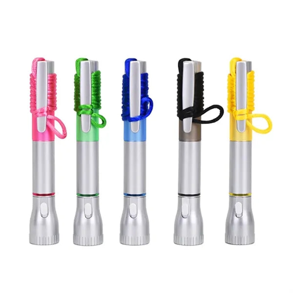 Multicolor LED Flashlight Pen with Clip and Lanyard