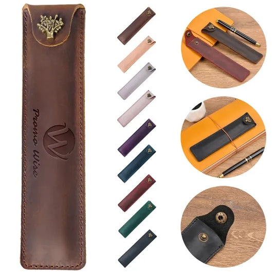 Genuine Leather Minimalist Slim Durable Single Flip Pen Case