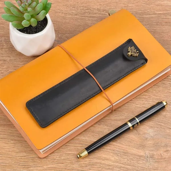Genuine Leather Minimalist Slim Durable Single Flip Pen Case