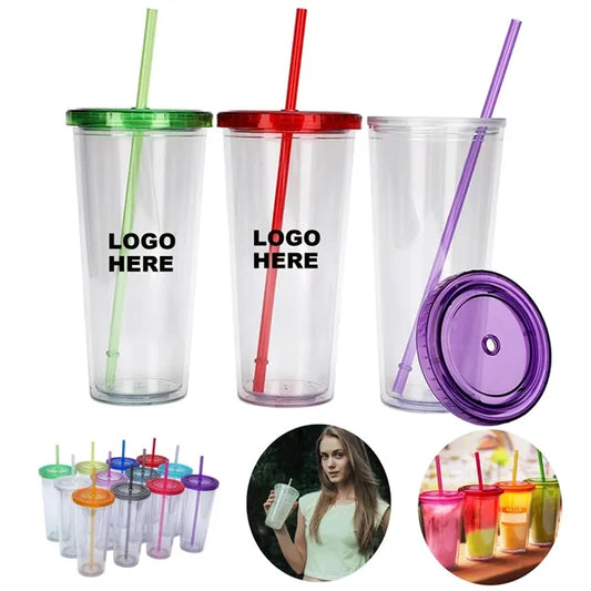 Drinkware 24 oz Clear Plastic Tumbler with Straw