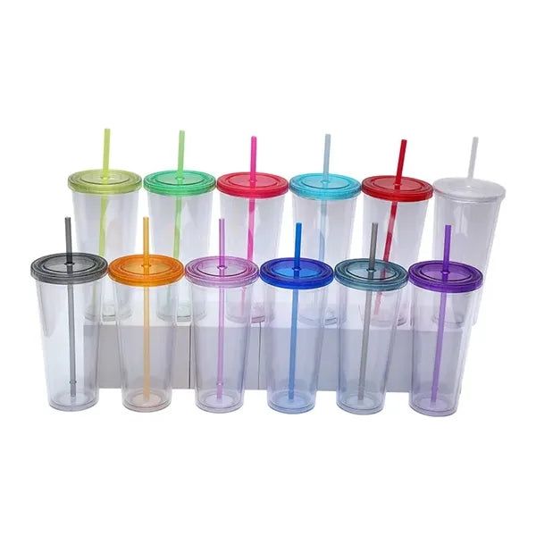 Drinkware 24 oz Clear Plastic Tumbler with Straw