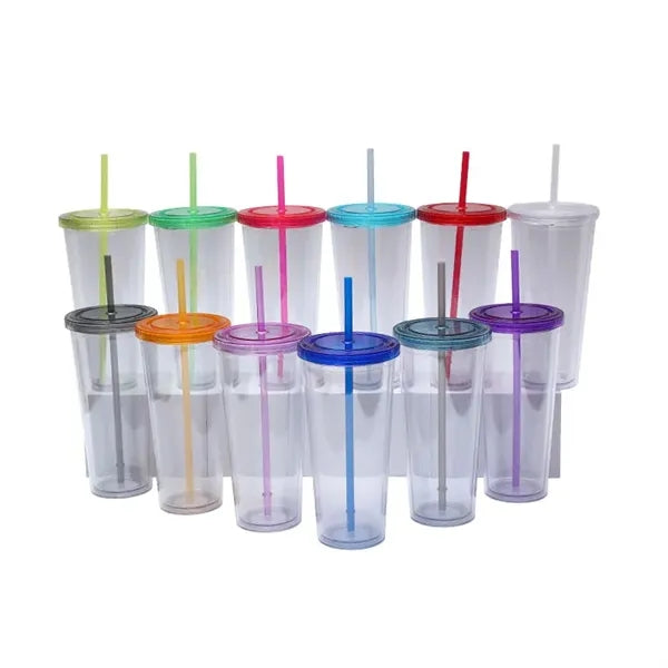 Drinkware 24 oz Clear Plastic Tumbler with Straw