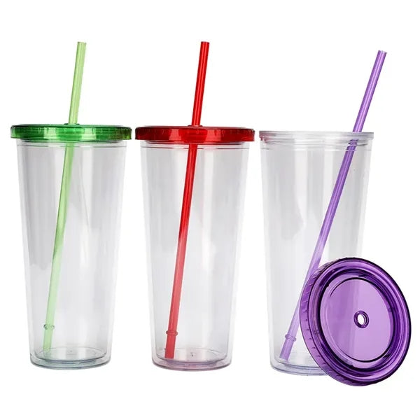 Drinkware 24 oz Clear Plastic Tumbler with Straw