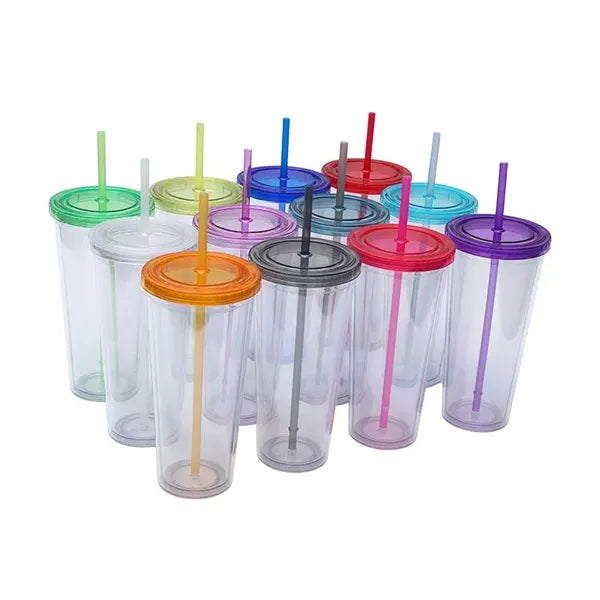 Drinkware 24 oz Clear Plastic Tumbler with Straw