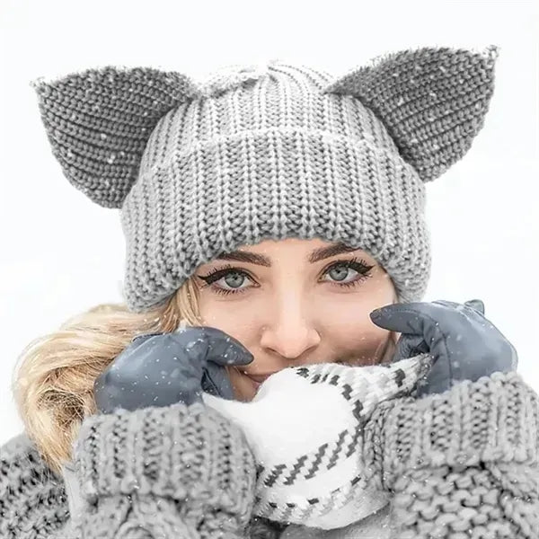 Adult Knitted Hat With Cats Ears