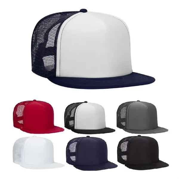 Promo front foam flat bill poly mesh cap
