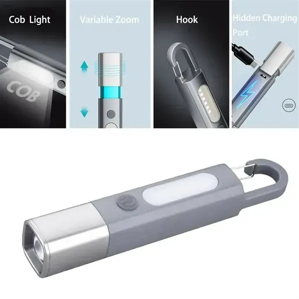 Portable Side Light LED Telescopic Zoom Flashlight with Hook