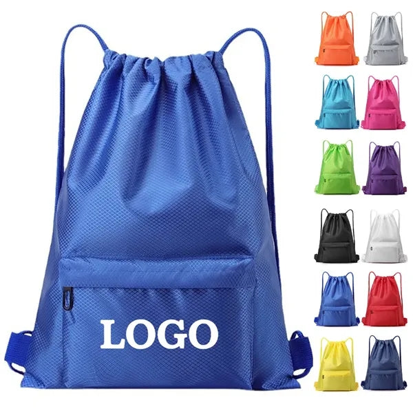 Oxford Waterproof Bag Drawstring Backpack With Zipper Pocket
