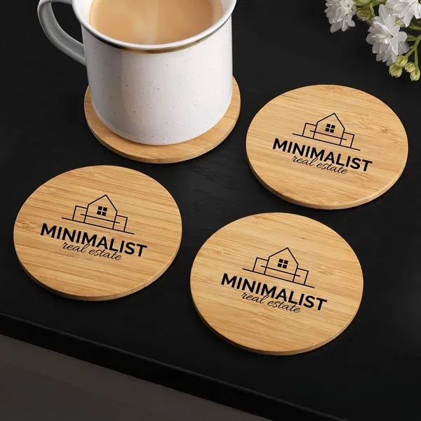 Round Bamboo 4 Pc. Coaster Set In Box