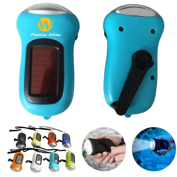 Portable Non-Slip Grip Solar Hand-Crank Emergency Flashlight