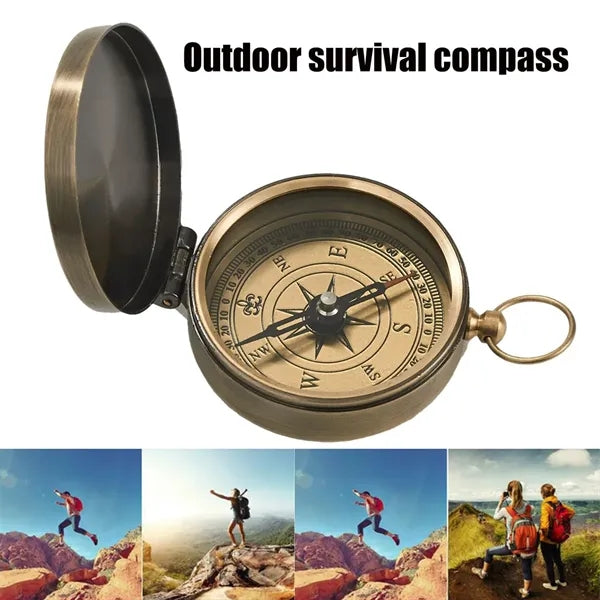 Vintage Waterproof Outdoor Brass Pocket Watch Compass