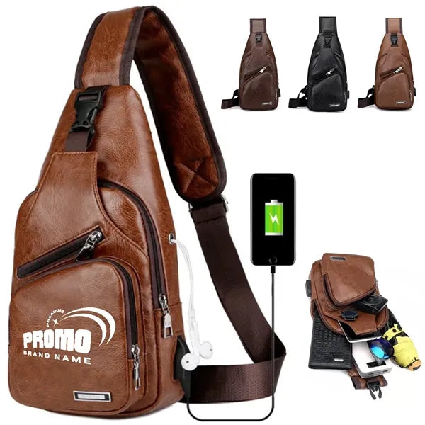 PU Crossbody Sling Bag with USB Charging Port