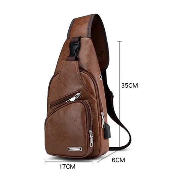 PU Crossbody Sling Bag with USB Charging Port
