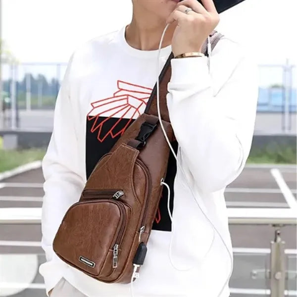 PU Crossbody Sling Bag with USB Charging Port