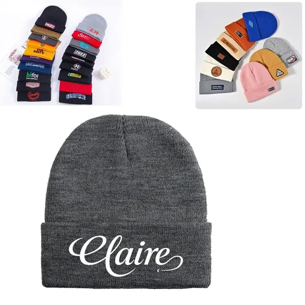 Solid Color Knit Hat Warm Beanie With Cuff