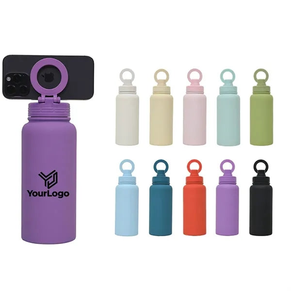 Water Bottle With Round Magnetic Phone Holder