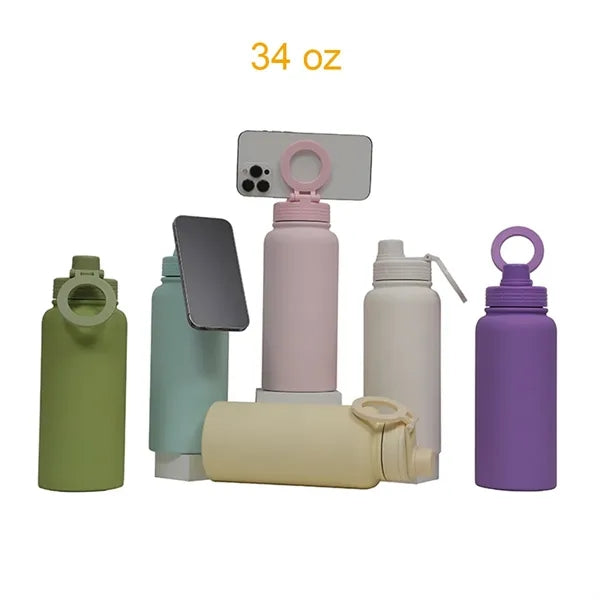 Water Bottle With Round Magnetic Phone Holder