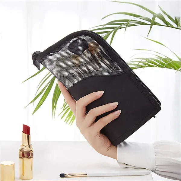 Portable Waterproof Elastic Slots Oxford Makeup Brush Bag
