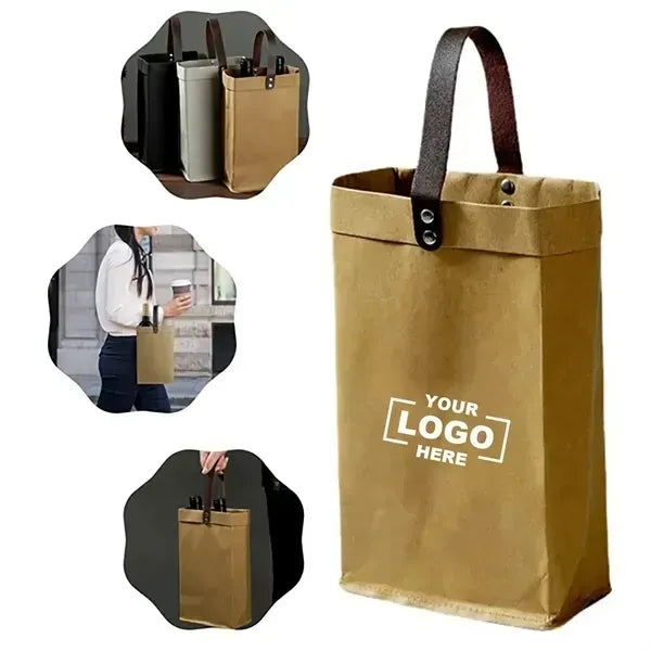 Wine Carrier Washable Kraft Paper Tote Gift Bag