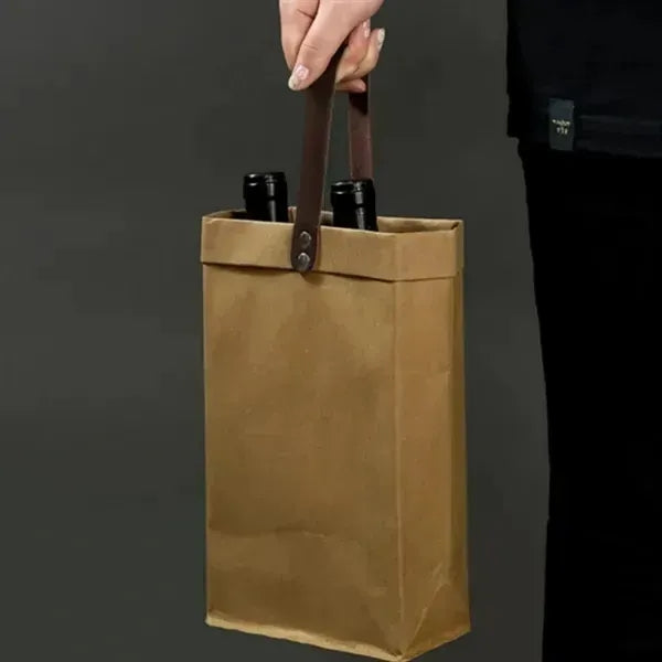 Wine Carrier Washable Kraft Paper Tote Gift Bag