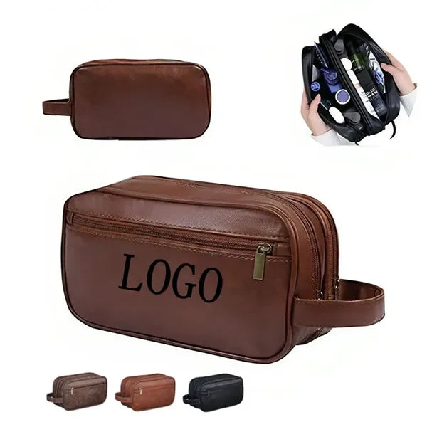 Mens Travel Toiletry Bag Leather Water Resistant