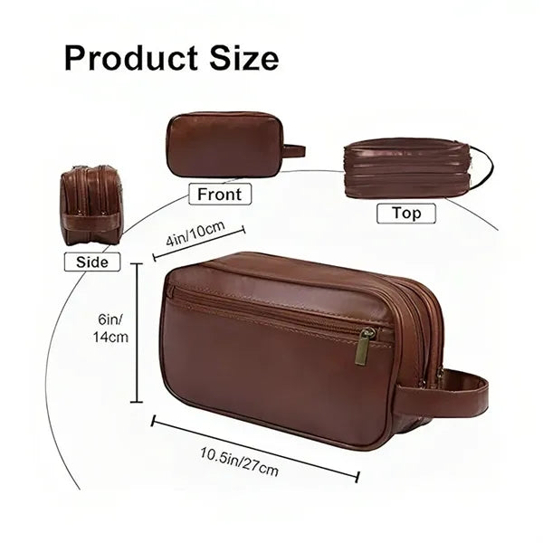 Mens Travel Toiletry Bag Leather Water Resistant