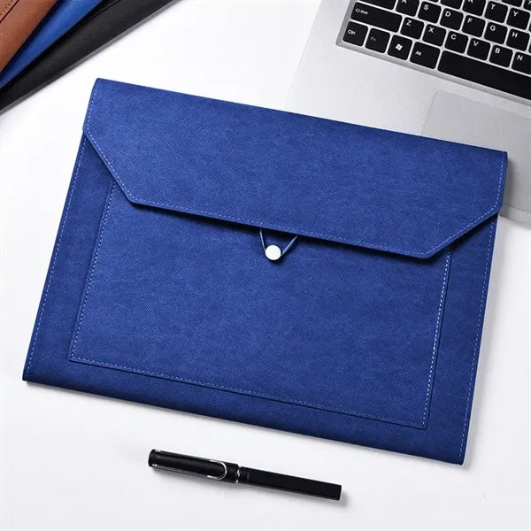 PU Leather File Bag with Elastic Closure and Zippered Pocket