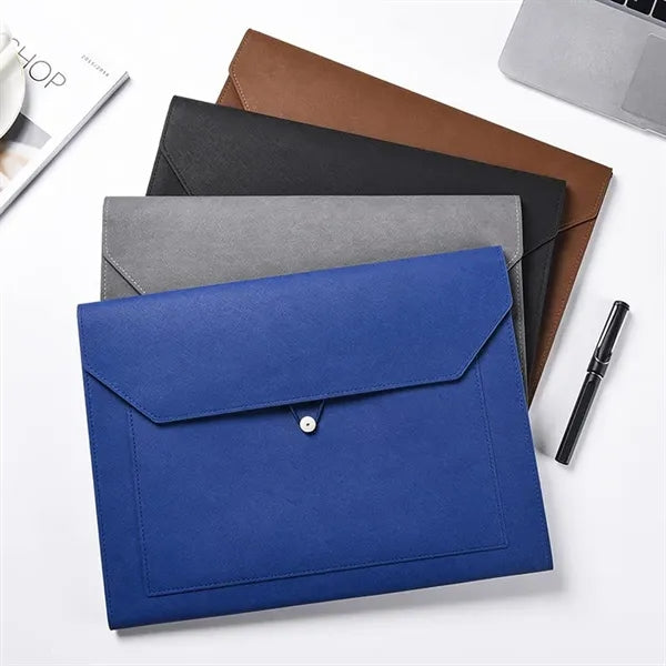 PU Leather File Bag with Elastic Closure and Zippered Pocket