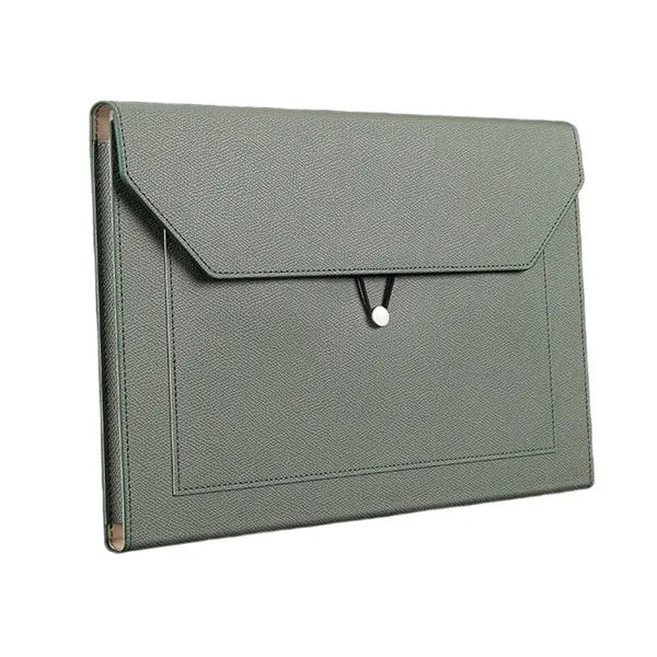 PU Leather File Bag with Elastic Closure and Zippered Pocket