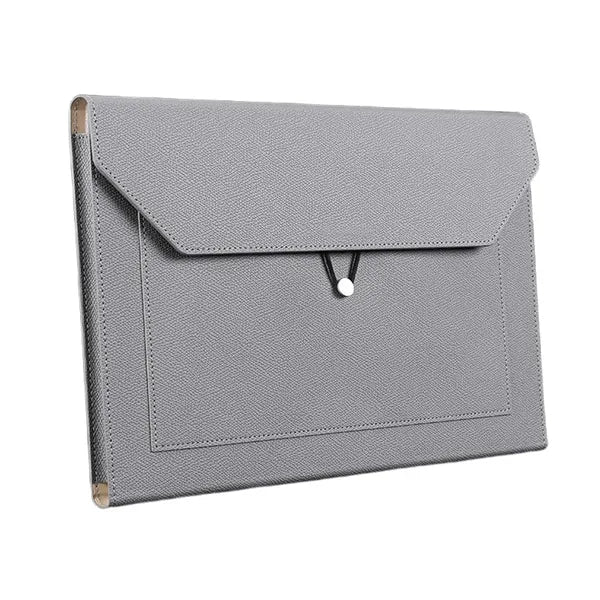 PU Leather File Bag with Elastic Closure and Zippered Pocket