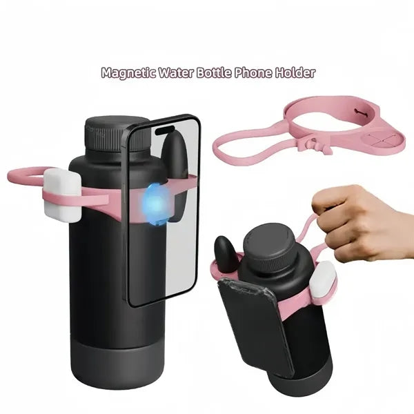 Magnetic phone holder for water bottle