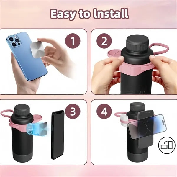 Magnetic phone holder for water bottle