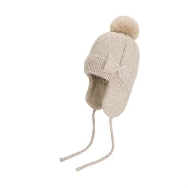 Winter Outdoor Warm Pullover Hat for Women with Bow Knit