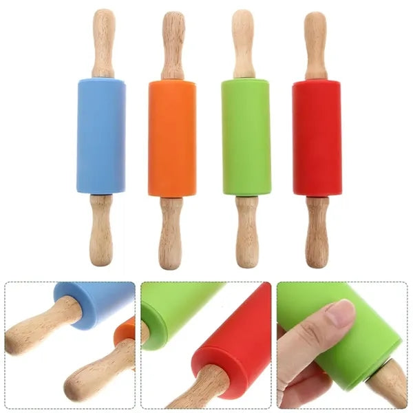 Kids Silicone Rolling Pin with Wood Handles