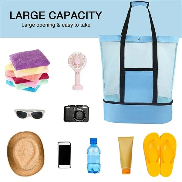 Mesh Beach Bag with Cooler Button