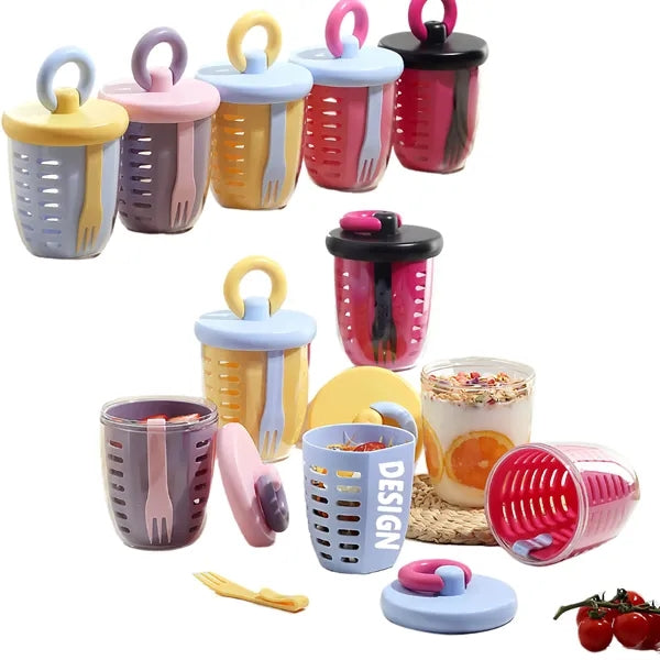 Double Layer Fruit Salad Cup With Fork Spoon Free Shipping