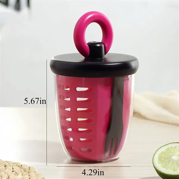Double Layer Fruit Salad Cup With Fork Spoon Free Shipping
