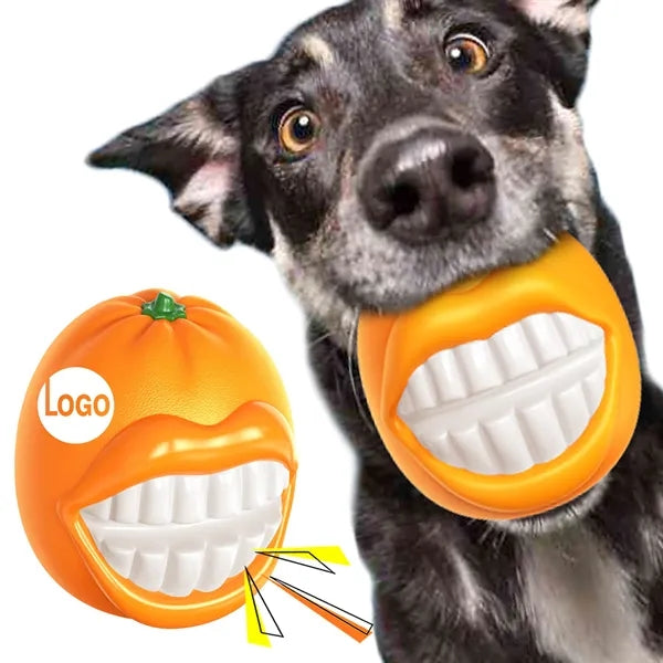 Squeaky Orange Dog Chew Toy For Teeth Cleaning Free Shipping