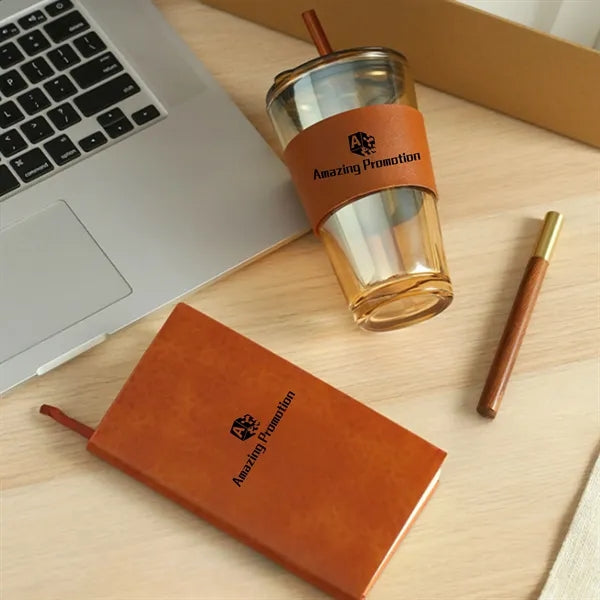 Business Giveaways Cooperate Notebook Glass Pen Gift Set