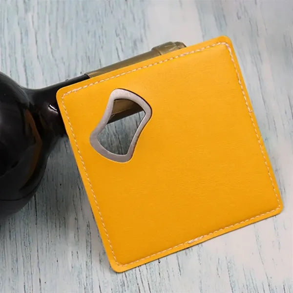 Logo Leather Coaster With Bottle Opener