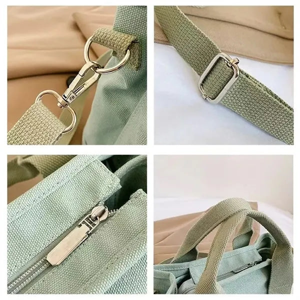 Multi-Pocket Lightweight Adjustable Mini Canvas Tote Bag