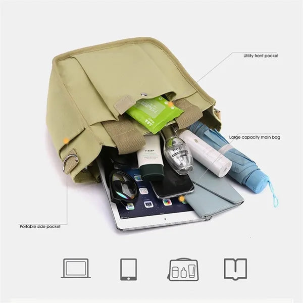 Multi-Pocket Lightweight Adjustable Mini Canvas Tote Bag