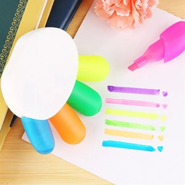 5-Color Incline Tip Non-Toxic Ink Hand-Shaped Highlighters