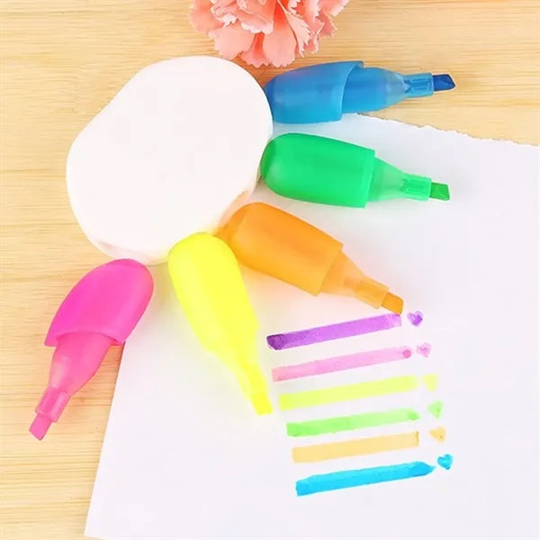 5-Color Incline Tip Non-Toxic Ink Hand-Shaped Highlighters